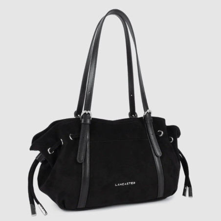 Lancaster Velvet Emma Sac Porté Epaule 518-096 Aspect Suédine Noir côté