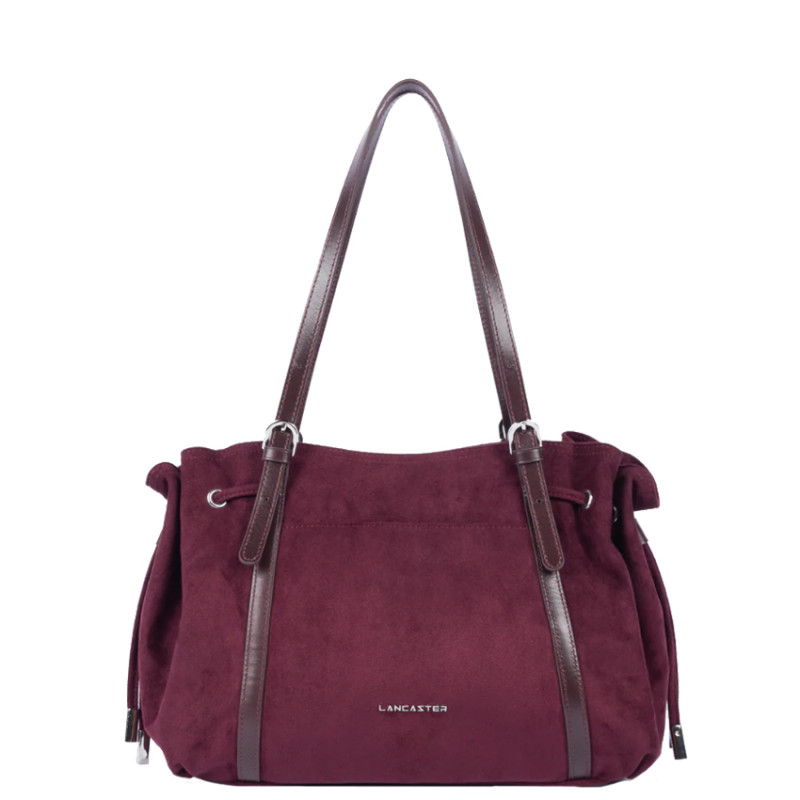 Lancaster Velvet Emma Large Shoulder Bag 518-097 Suede Effect Bordeaux
