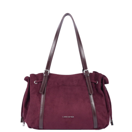 Lancaster Velvet Emma Large Shoulder Bag 518-097 Suede Effect Bordeaux