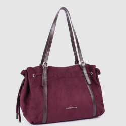 Lancaster Velvet Emma Large Shoulder Bag 518-097 Suede Effect Bordeaux