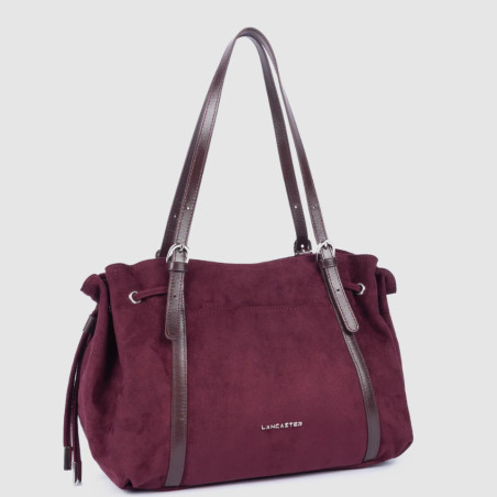 Lancaster Velvet Emma Grand Sac Porté Epaule 518-097 Aspect Suédine Bordeaux côté