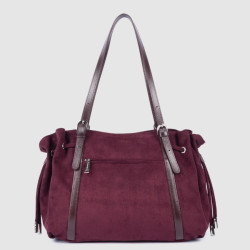 Lancaster Velvet Emma Large Shoulder Bag 518-097 Suede Effect Bordeaux