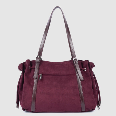 Lancaster Velvet Emma Large Shoulder Bag 518-097 Suede Effect Bordeaux