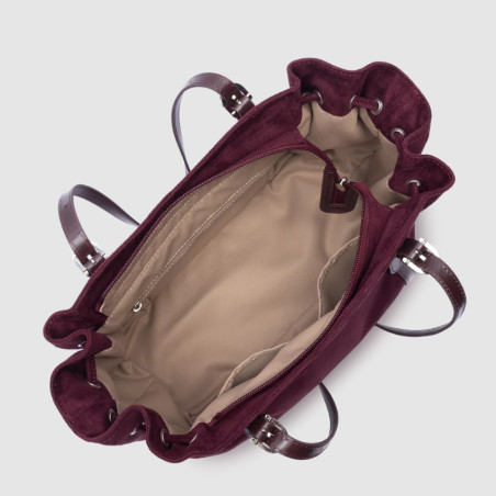 Lancaster Velvet Emma Large Shoulder Bag 518-097 Suede Effect Bordeaux