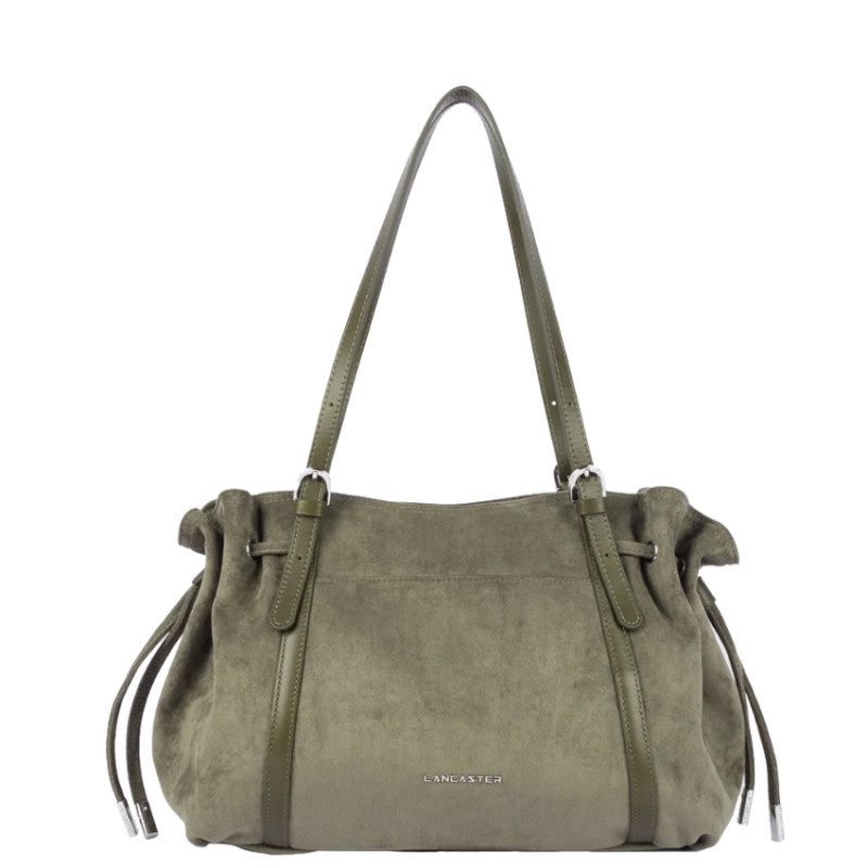 Lancaster Velvet Emma Grand Sac Porté Epaule 518-097 Aspect Suédine Kaki Foncé