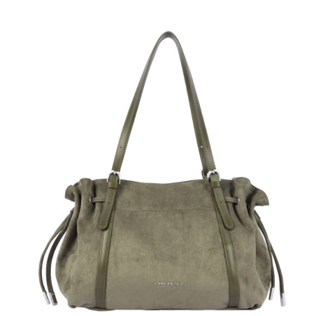 Lancaster Velvet Emma Grand Sac Porté Epaule 518-097 Aspect Suédine Kaki Foncé