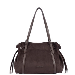Lancaster Velvet Emma Large Shoulder Bag 518-097 Suede Effect Brown