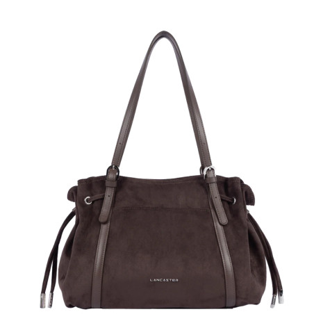 Lancaster Velvet Emma Large Shoulder Bag 518-097 Suede Effect Brown