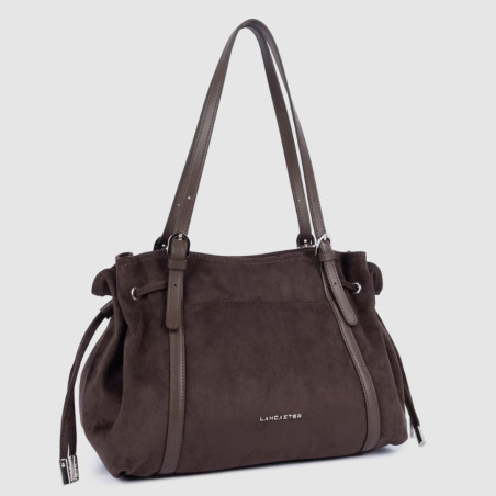 Lancaster Velvet Emma Large Shoulder Bag 518-097 Suede Effect Brown