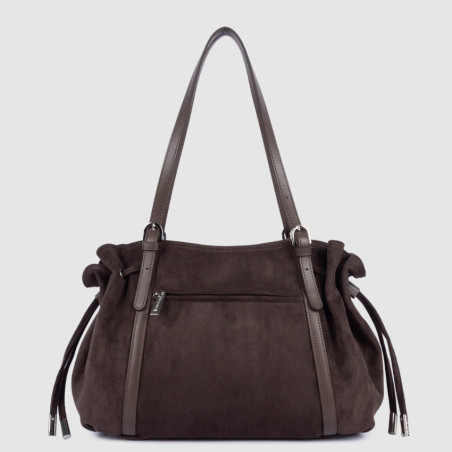 Lancaster Velvet Emma Large Shoulder Bag 518-097 Suede Effect Brown