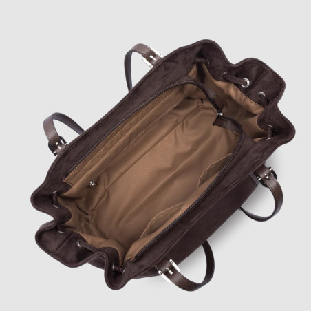 Lancaster Velvet Emma Large Shoulder Bag 518-097 Suede Effect Brown