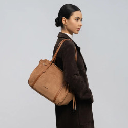 Lancaster Velvet Emma Large Shoulder Bag 518-097 Suede Look Mocha