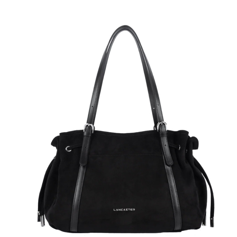 Lancaster Velvet Emma Large Shoulder Bag 518-097 Suede Effect Black
