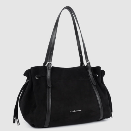 Lancaster Velvet Emma Large Shoulder Bag 518-097 Suede Effect Black