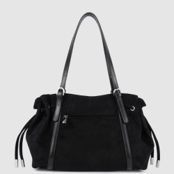 Lancaster Velvet Emma Large Shoulder Bag 518-097 Suede Effect Black