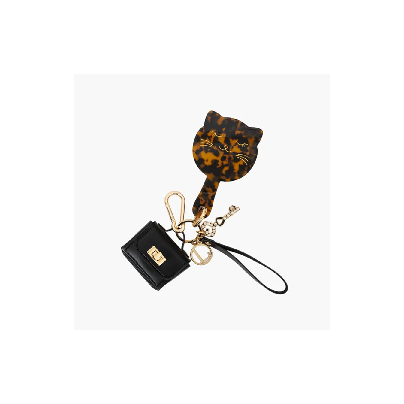 Lollipops Tissalia Bag Mirror Cat Keychain and Jewelry Holder Black