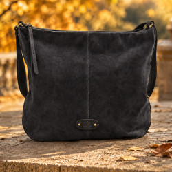 Mila Louise Maeli V Velvet Effect Leather Satchel Bag in Kaki Dark
