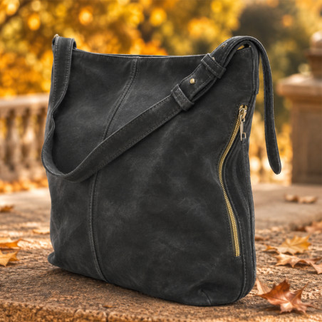 Mila Louise Maeli V Velvet Effect Leather Satchel Bag in Kaki Dark