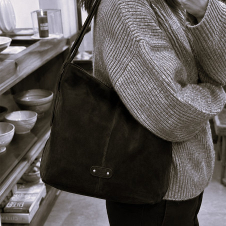 Mila Louise Maeli V Velvet Leather Satchel Bag in Dark Ochre