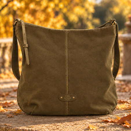 Mila Louise Maeli V Velvet Leather Satchel Bag in Dark Ochre