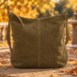 Mila Louise Maeli V Velvet Leather Satchel Bag in Dark Ochre