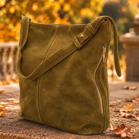 Mila Louise Maeli V Velvet Leather Satchel Bag in Dark Ochre