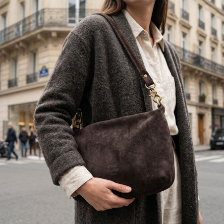 Mila Louise Maey V Crossbody Bag in Brown Leather Dark