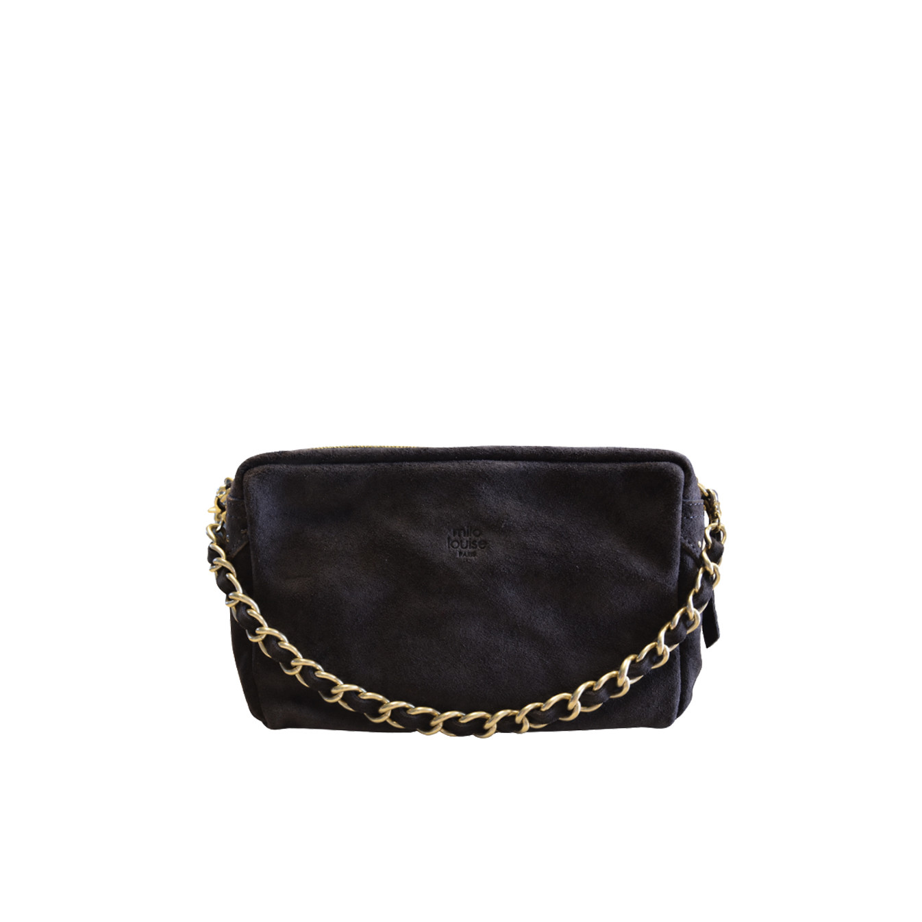 Mila Louise Mama V Trotteur Bag in Brown Velvet-Effect Leather