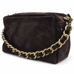 Mila Louise Mama V Trotteur Bag in Brown Velvet-Effect Leather