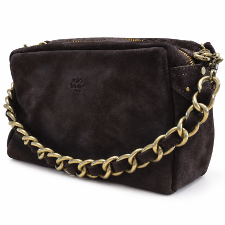 Mila Louise Mama V Trotteur Bag in Brown Velvet-Effect Leather