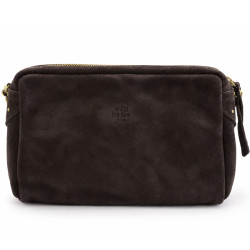 Mila Louise Mama V Trotteur Bag in Brown Velvet-Effect Leather
