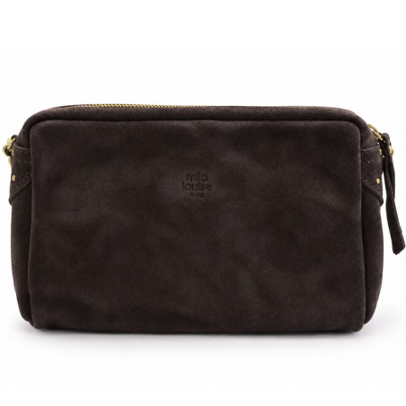 Mila Louise Mama V Trotteur Bag in Brown Velvet-Effect Leather