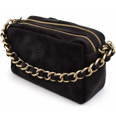 Mila Louise Mama V Sac Trotteur En Cuir Effet Velours Kaki Dark côté