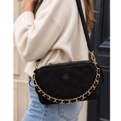 Mila Louise Mama V Velour Effect Leather Tote Bag in Kaki Dark