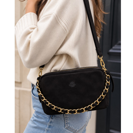Mila Louise Mama V Sac Trotteur En Cuir Effet Velours Kaki Dark porté