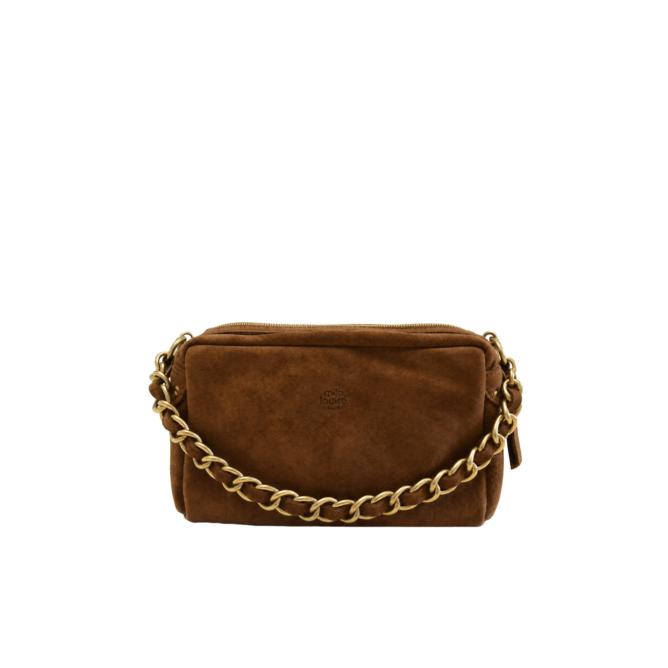 Mila Louise Mama V Velour Effect Leather Tote Bag in Dark Ochre