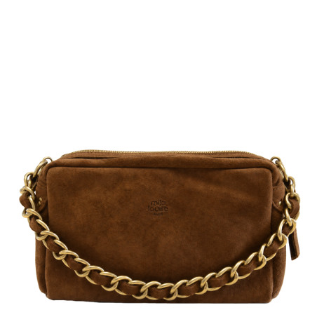 Mila Louise Mama V Velour Effect Leather Tote Bag in Dark Ochre