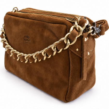 Mila Louise Mama V Sac Trotteur En Cuir Effet Velours Ocre Dark côté