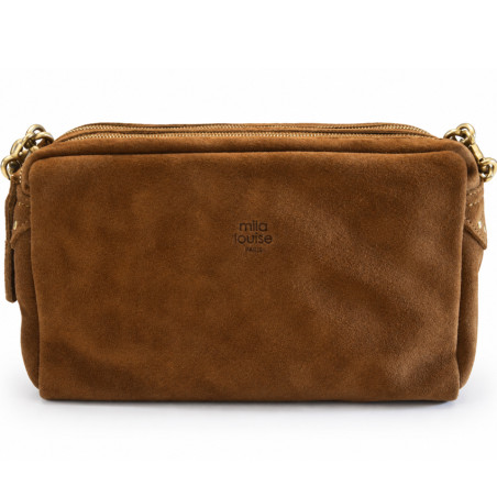 Mila Louise Mama V Velour Effect Leather Tote Bag in Dark Ochre