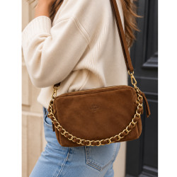 Mila Louise Mama V Velour Effect Leather Tote Bag in Dark Ochre
