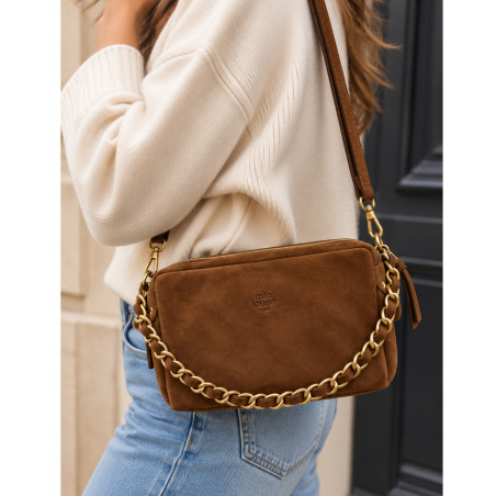 Mila Louise Mama V Velour Effect Leather Tote Bag in Dark Ochre