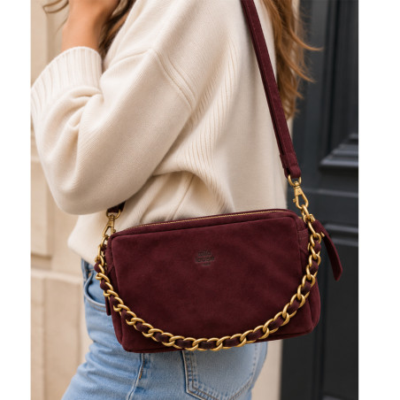 Mila Louise Mama V Velvet-Effect Leather Tote Bag in Red