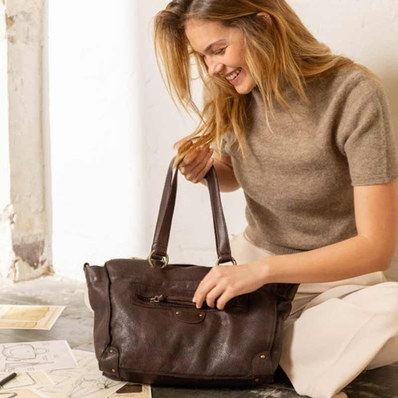 Biba Alaska Sac Porté Epaule En Cuir AKA2L Marron Oscuro