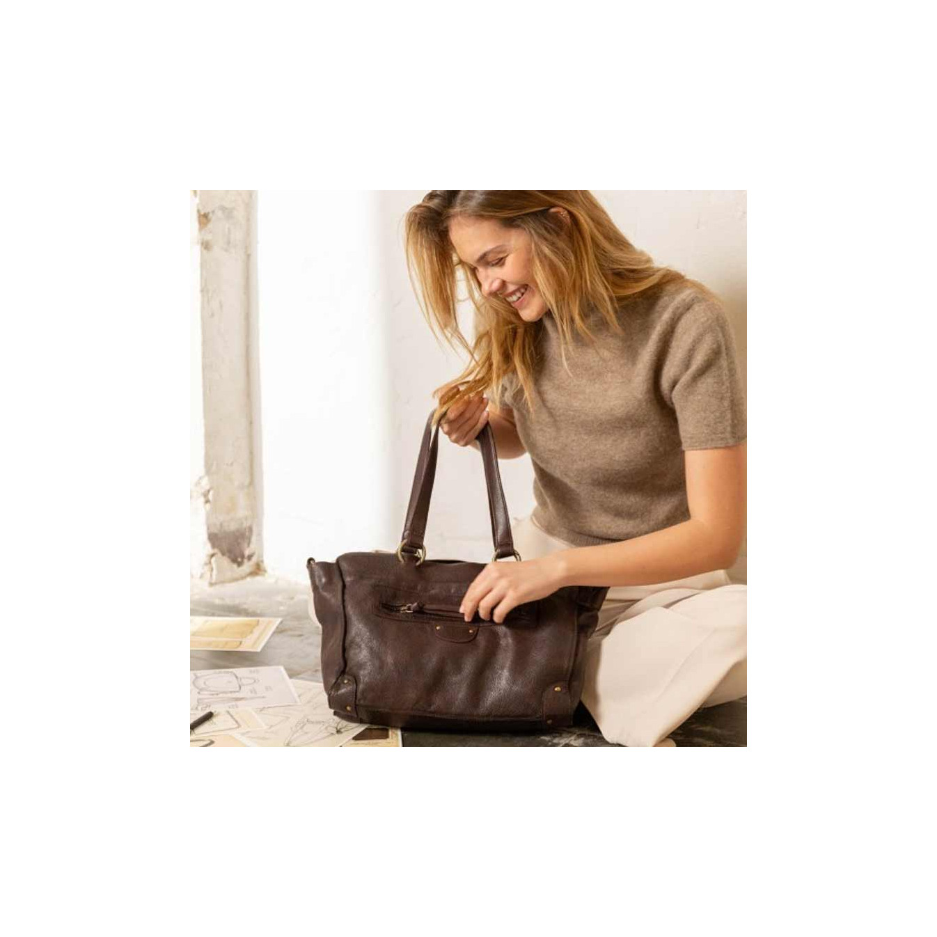 Biba Alaska Sac Porté Epaule En Cuir AKA2L Marron Oscuro