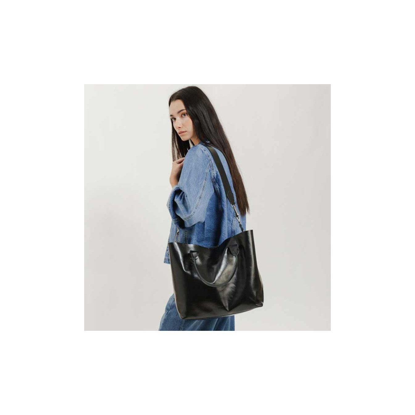 Biba Beloit Leather Tote Bag BEO1L Negro