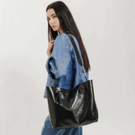 Biba Beloit Leather Tote Bag BEO1L Negro