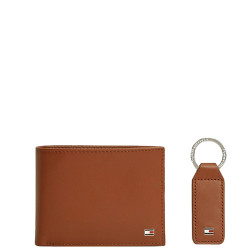 Tommy Hilfiger TH Downtown Wallet & Key Fob Set in Cognac Leather
