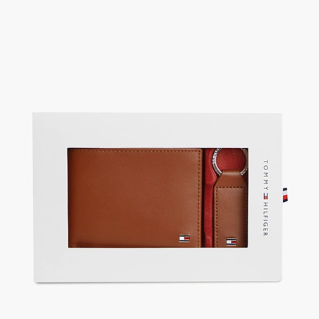 Tommy Hilfiger TH Downtown Coffret Portefeuille & Porte-Clés En Cuir Cognac  coffret