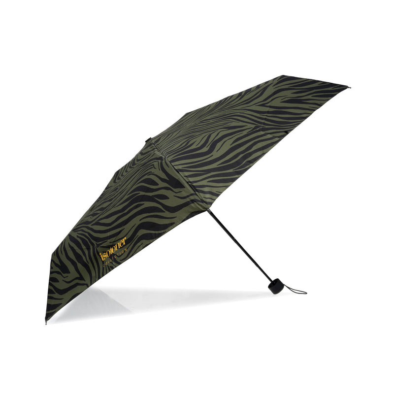 Isotoner Parapluie Mini Pliant Manuel Zèbre Kaki