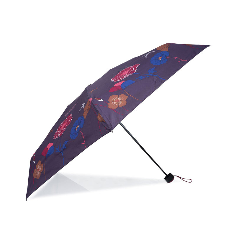 Isotoner Compact Mini Slim Manual Blue Flower Stripe Umbrella